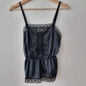 Vintage black lingerie lace strappy top camisole XS